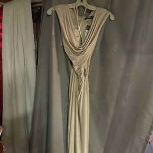 Ralph Lauren sleeveless gown waterfall neck gold size 12 new with tags